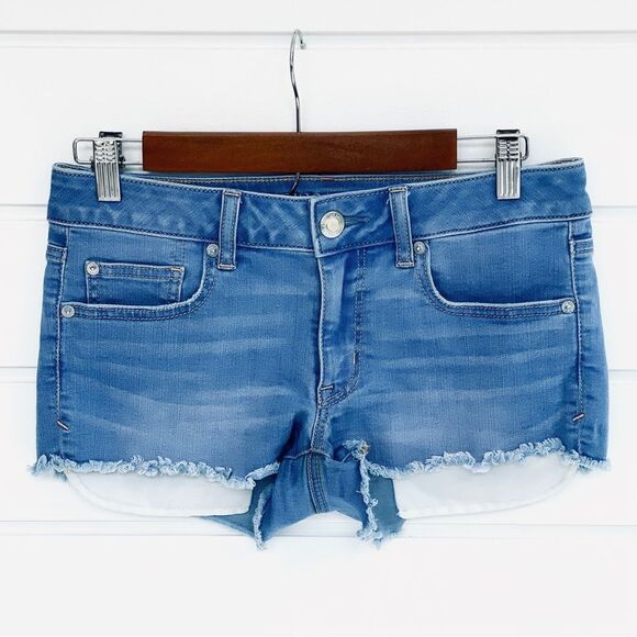 American Eagle Outfitters High Rise Super Stretch Shortie Cut Off Jean Shorts 6 - Picture 1 of 6